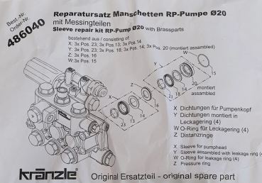 Kränzle 486040 Reparatur Satz Manschetten RP-Serie